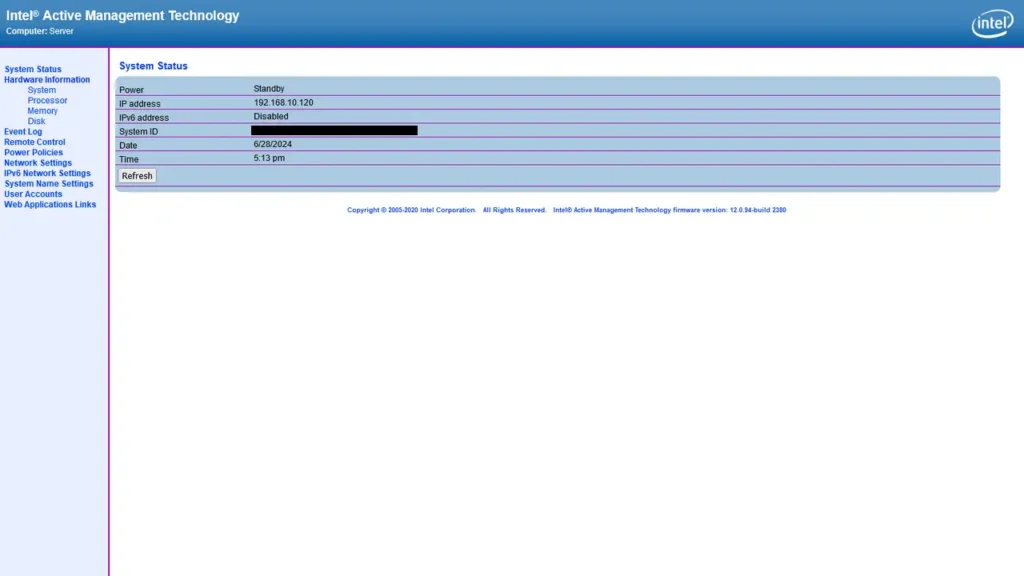 Intel AMT WebUI