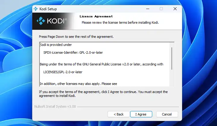 Kodi ライセンス画面