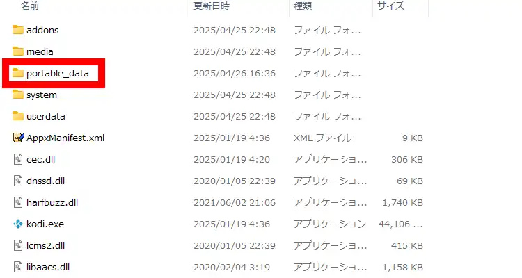Kodi インストールフォルダ
