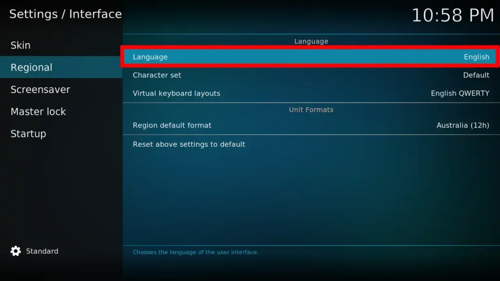 Kodi 言語の変更