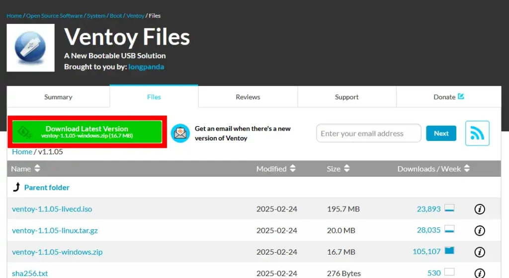 Ventoy SourceForge ダウンロード