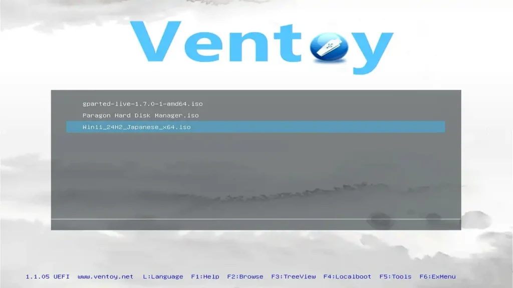 Ventoy メニュー画面