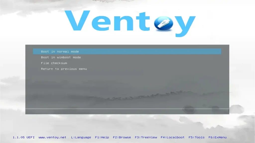 Ventoy ブートモードの選択画面
