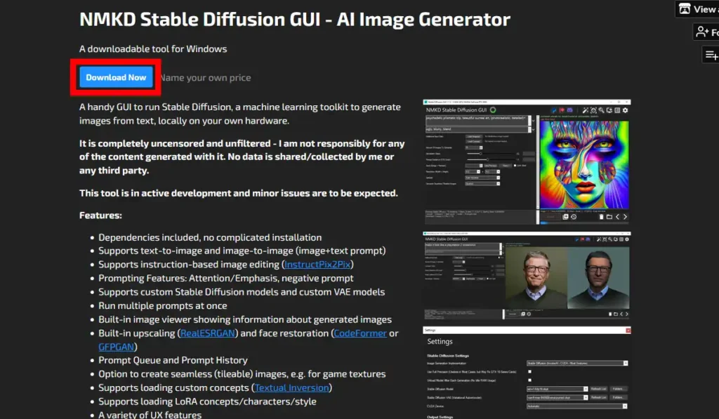 NMKD Stable Diffusion GUI公式サイト