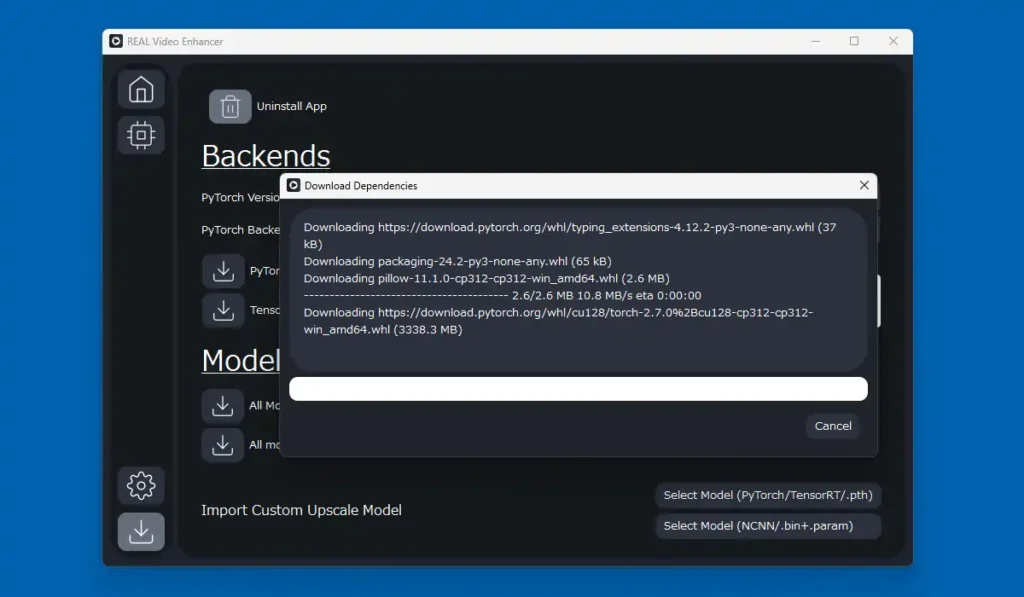 Backendのダウンロードの進捗情報