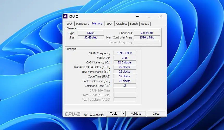 CPU-Z Memoryタブ