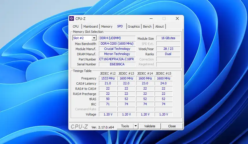 CPU-Z SPDタブ