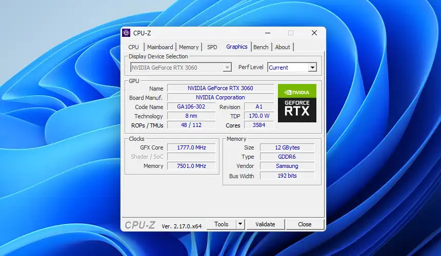 CPU-Z Graphicsタブ