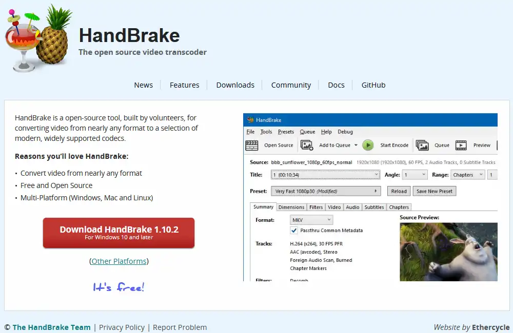 HandBrake公式サイト
