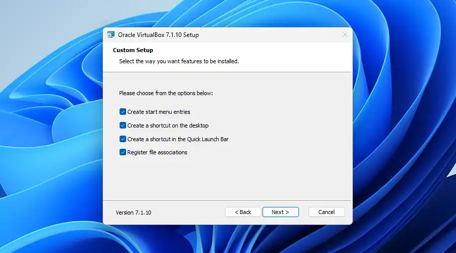 カスタムセットアップ画面