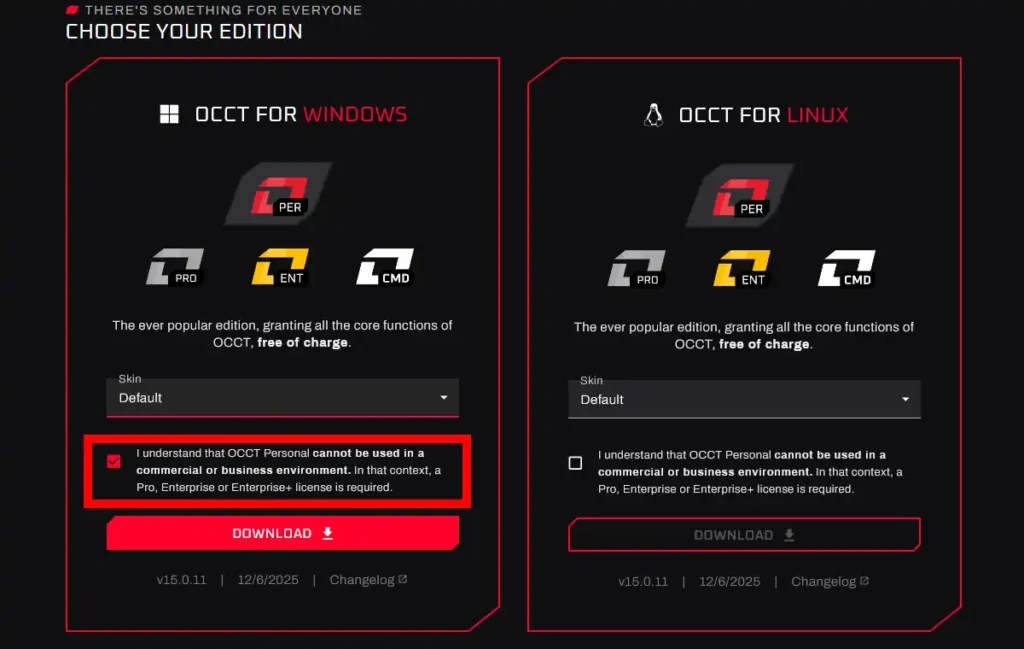 OCCT ダウンロードページ