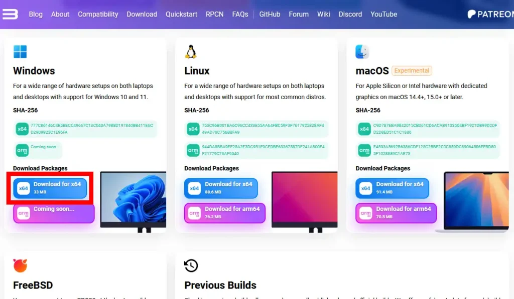 RPCS3ダウンロードページ