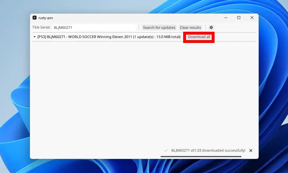 Rusty-PSNでアップデートをダウンロード