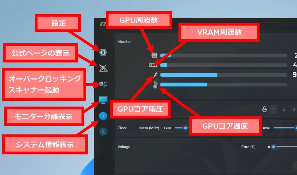 MSI Afterburnerのボタンの説明