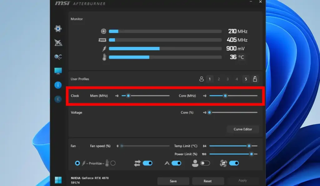 スライダーを使ったオーバークロックとアンダークロック
