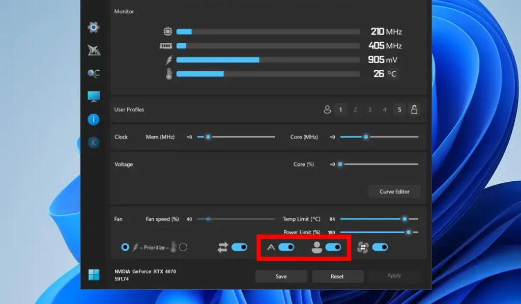 ユーザー定義によるファンスピードの有効化