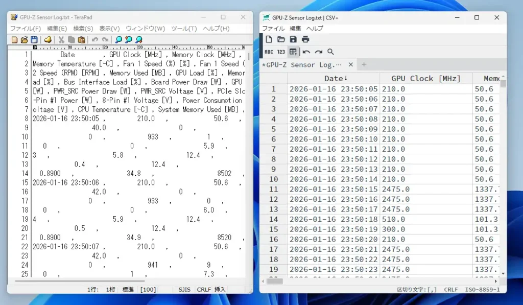 一般的なエディタとCSV+の比較