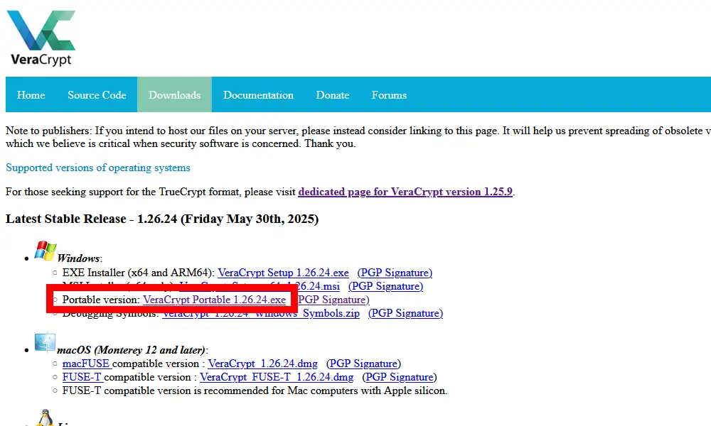 VeraCryptダウンロード