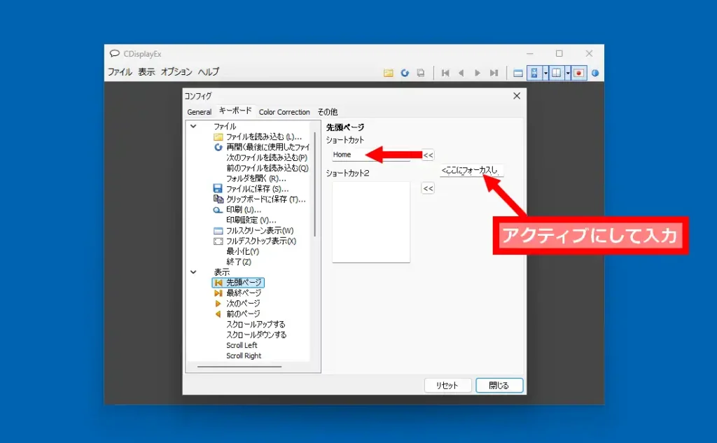 CDisplayEx コンフィグ キーボードタブ