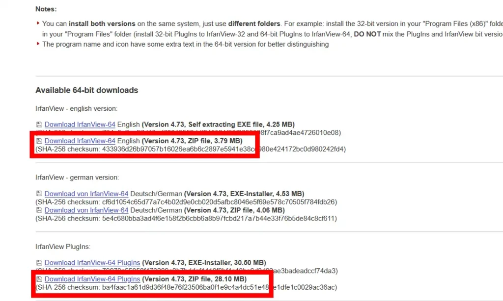 IrfanView ダウンロードページ