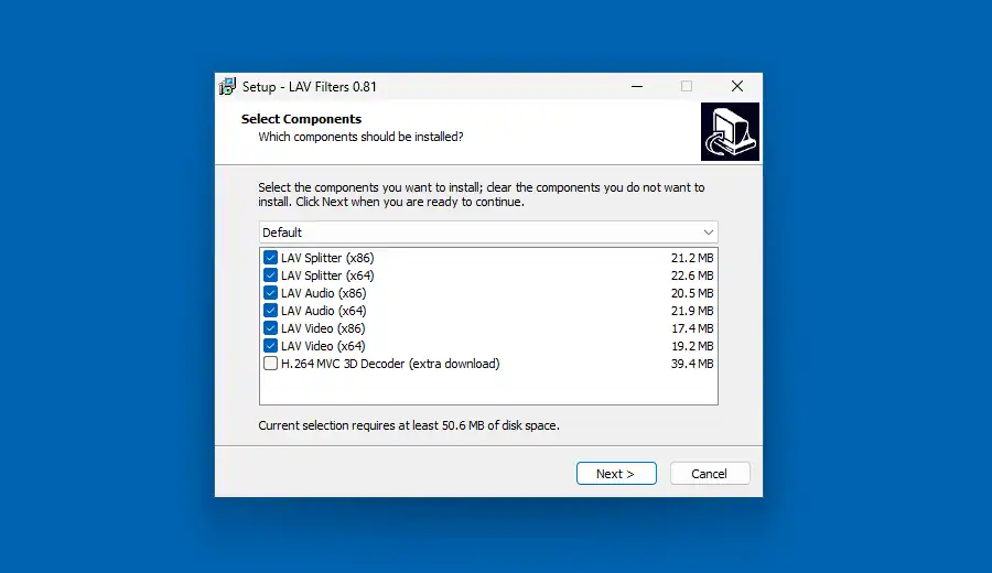 LAVFiltersのインストール画面