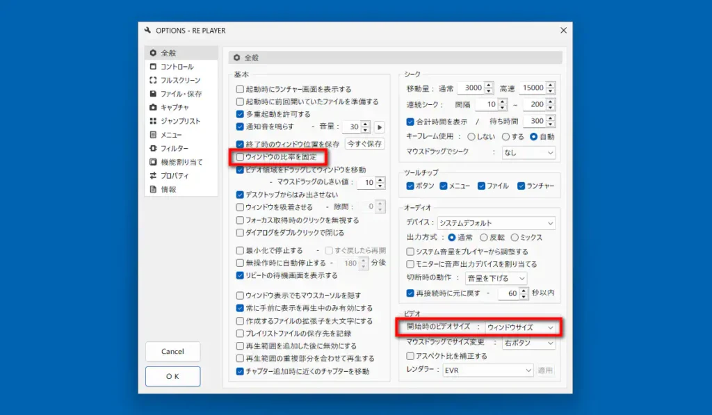 RE PLAYER オプション 全般