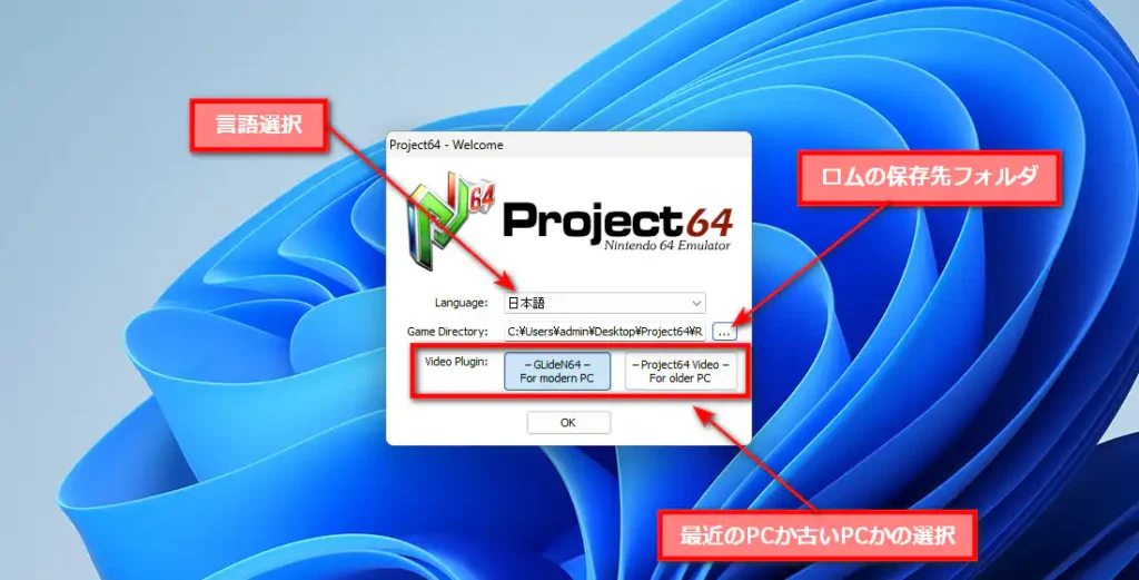 Project64 初期設定画面
